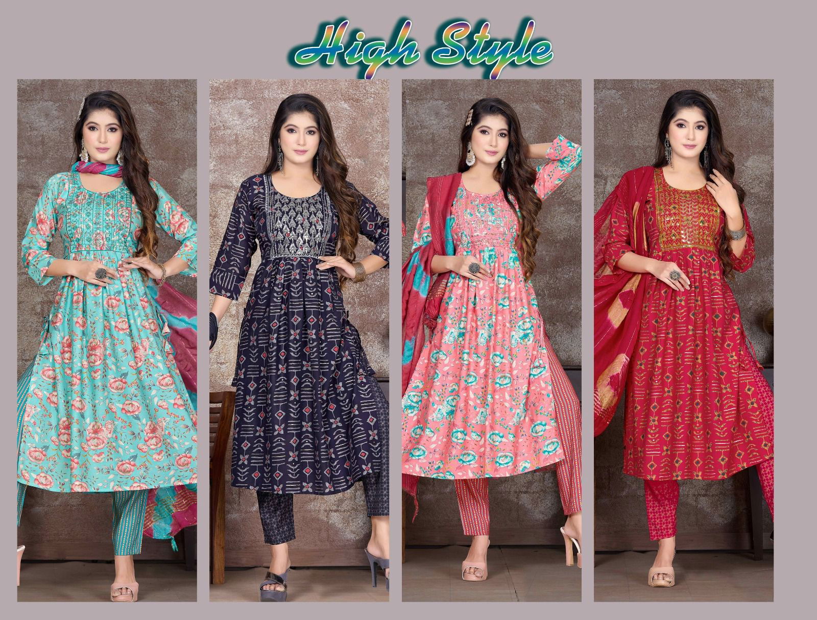 High Style V1 By Jlf Naira Cut Kurti With Bottom Dupatta Catalog
